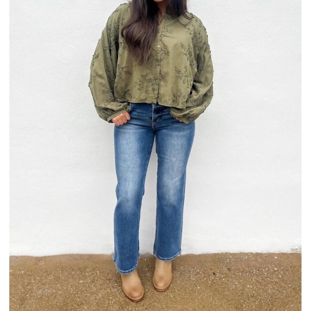 Women ENTRO Boutique Top|Not Like Us 3/4 Sleeve Floral Blouse Olive Green| SZ S - Picture 7 of 7